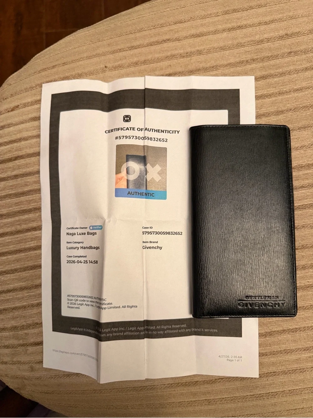 Givenchy Black Leather Checkbook Wallet with COA